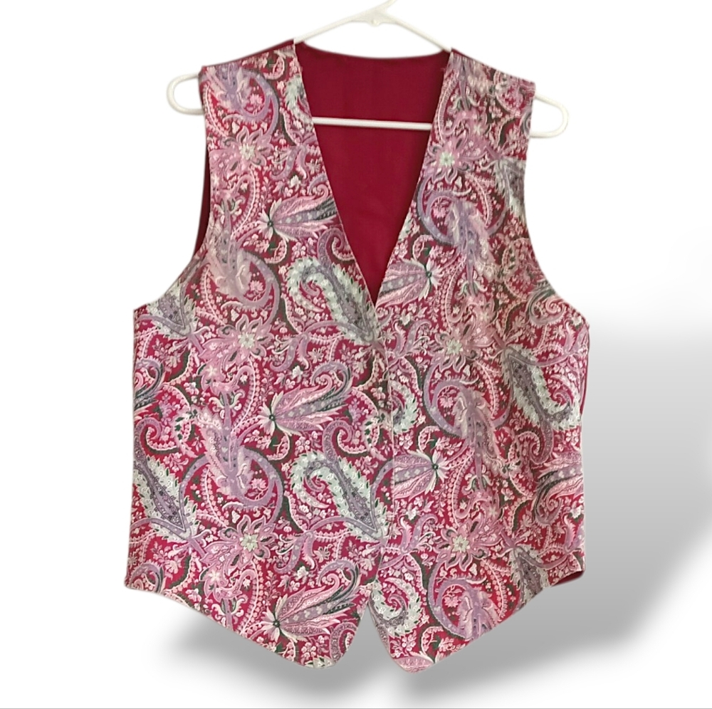Artisan Pink Paisley Vest Cottagecore Cute Western Kitsch vintage Retro 90s Mom